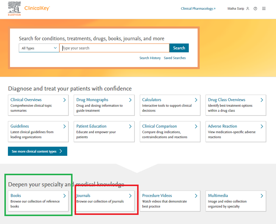 clinicalkey home screen